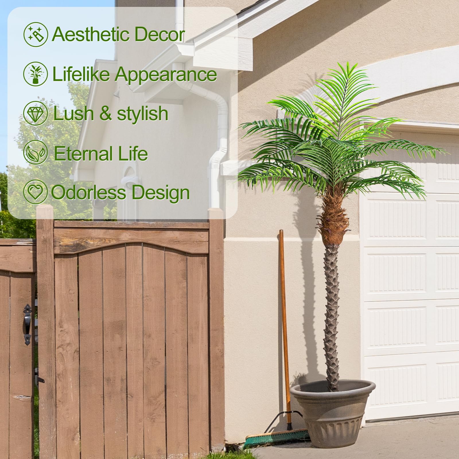Keeplush Phoenix Palm Tree side-view emphasizes wide canopy for balcony decor.