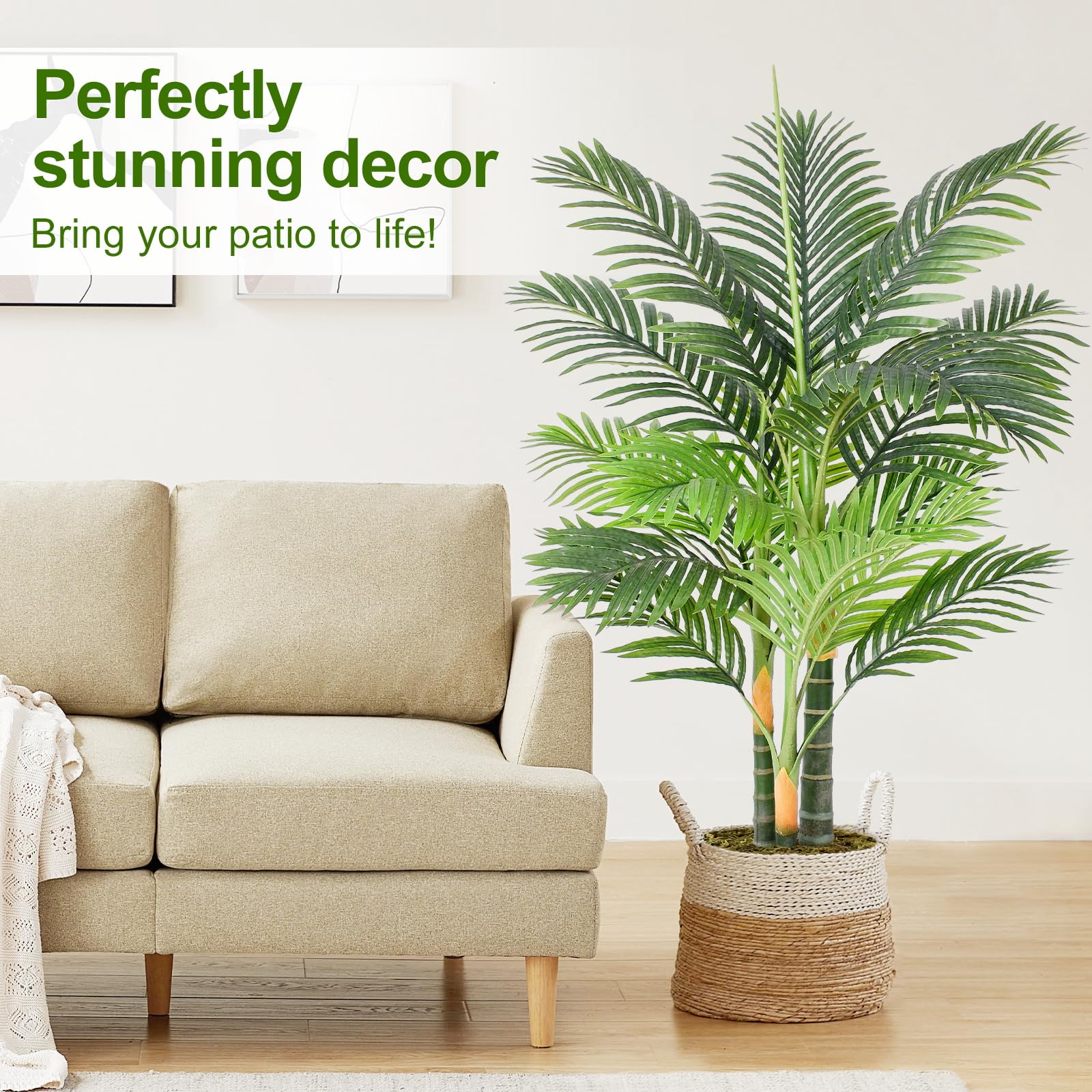 Keeplush weather-resistant palm tree in pot, UV resistant, long-lasting outdoor elegance.