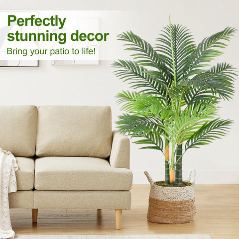 Keeplush weather-resistant palm tree in pot, UV resistant, long-lasting outdoor elegance.