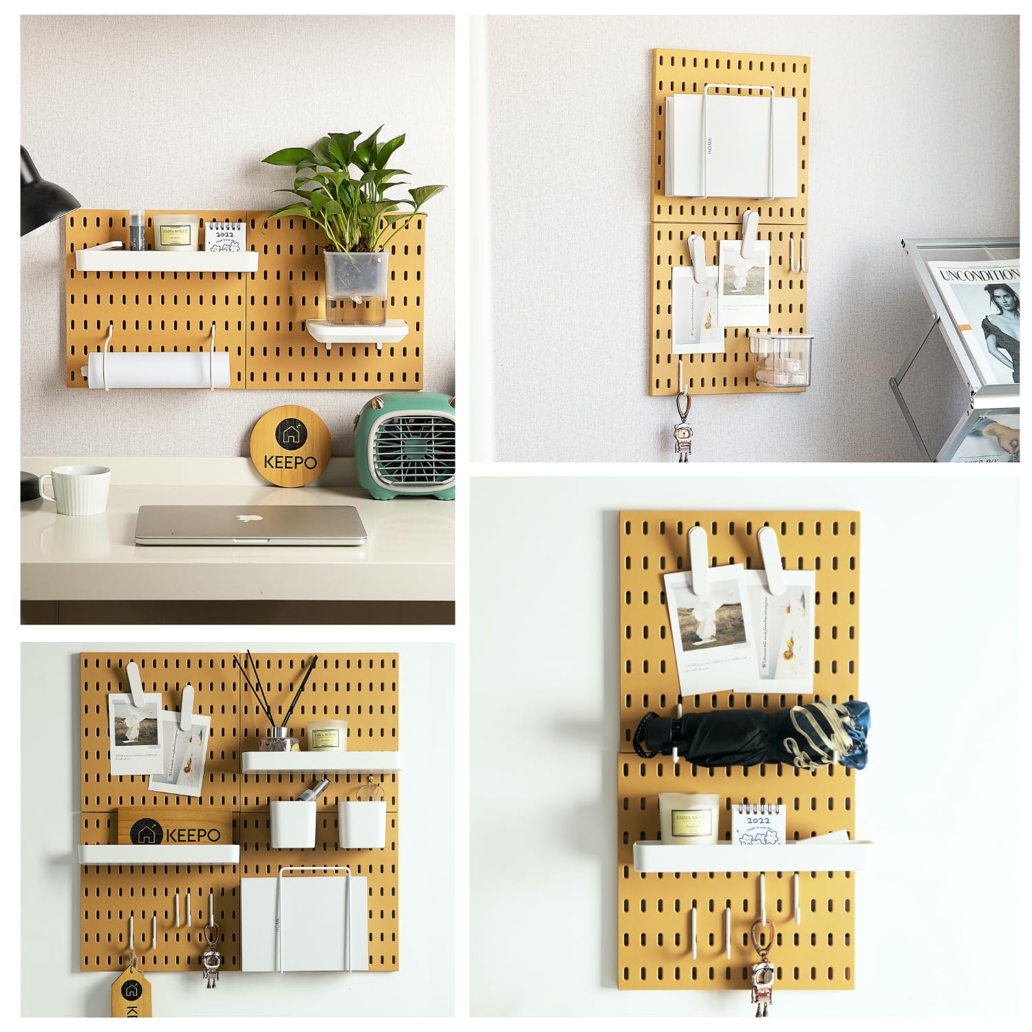 Keepo peg board in a home office keeps supplies organized