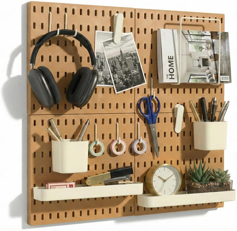Keepo peg board wall organizer tan brown panel highlights modular storage for tools and crafts