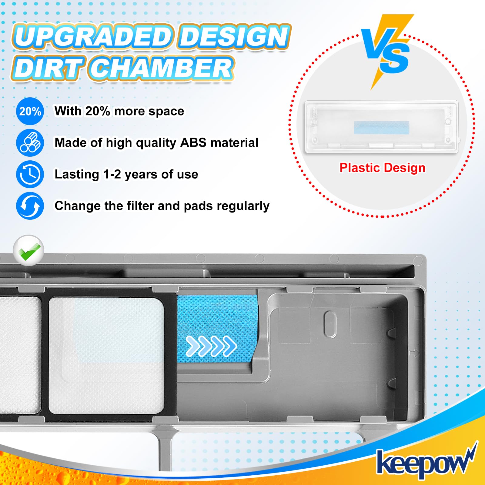 KeePow dirt chamber upgrade increases capacity for thorough wet and dry cleaning