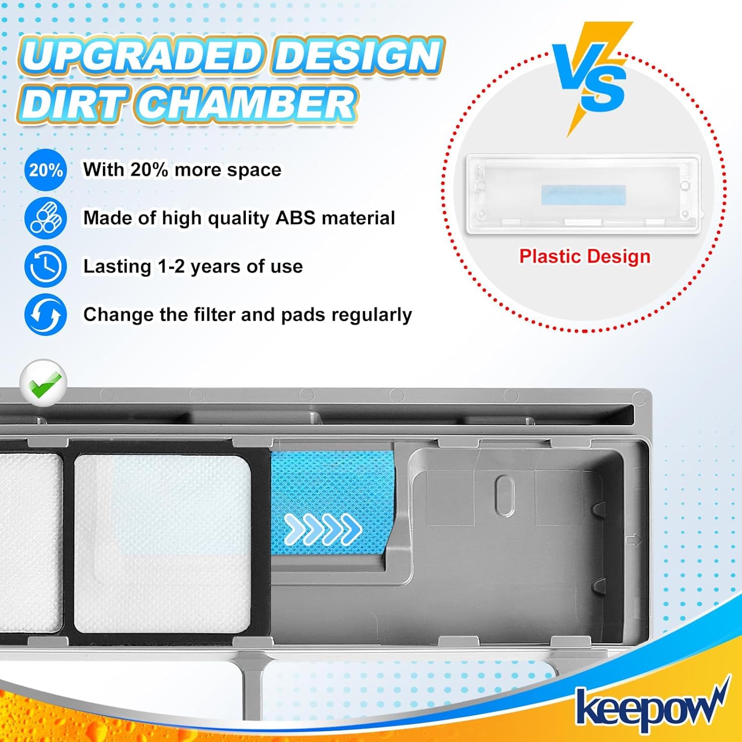 KEEPOW pads with upgraded dirt chamber offering 20 percent more capacity