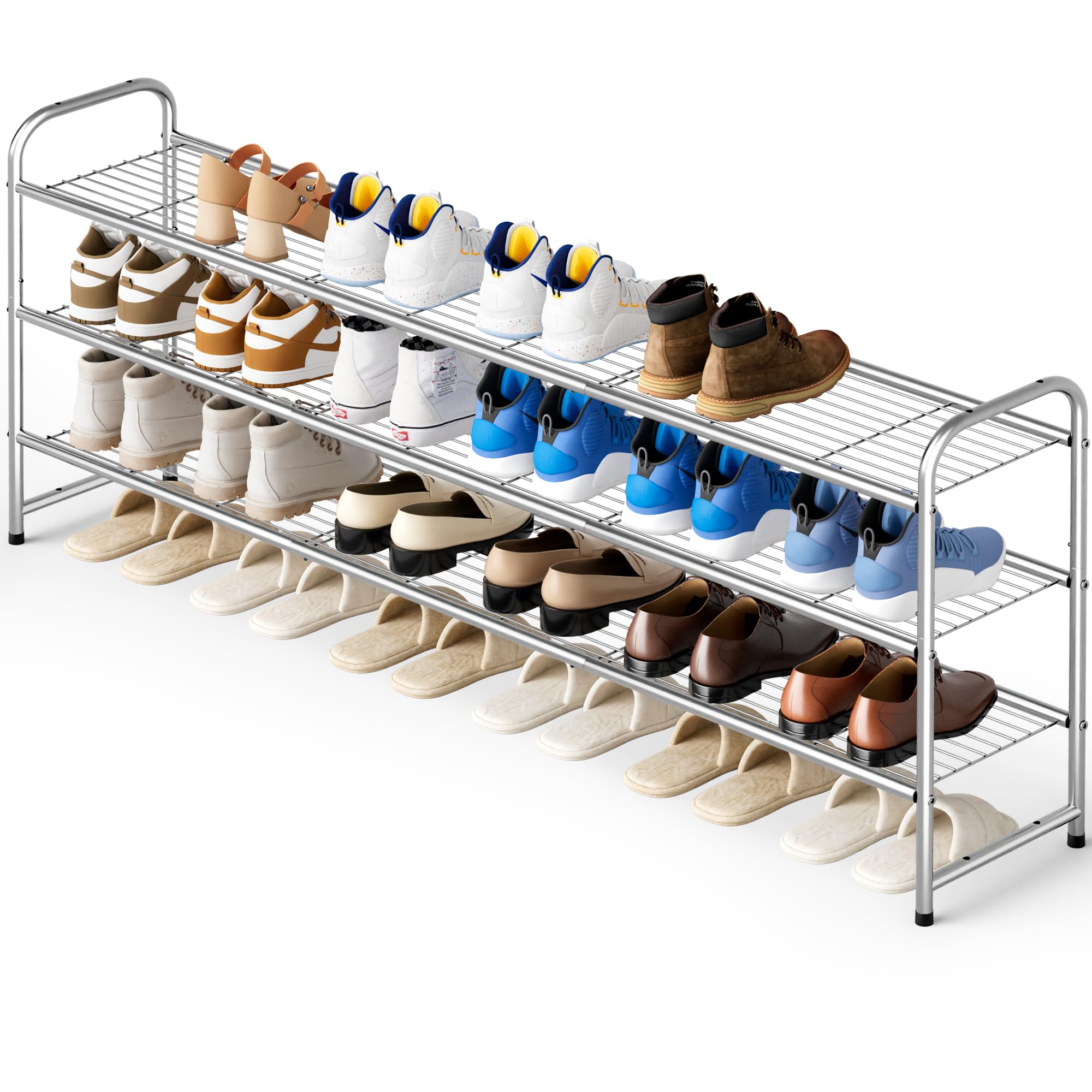 Keetdy 3-tier long shoe rack in closet front view stores 24 pairs