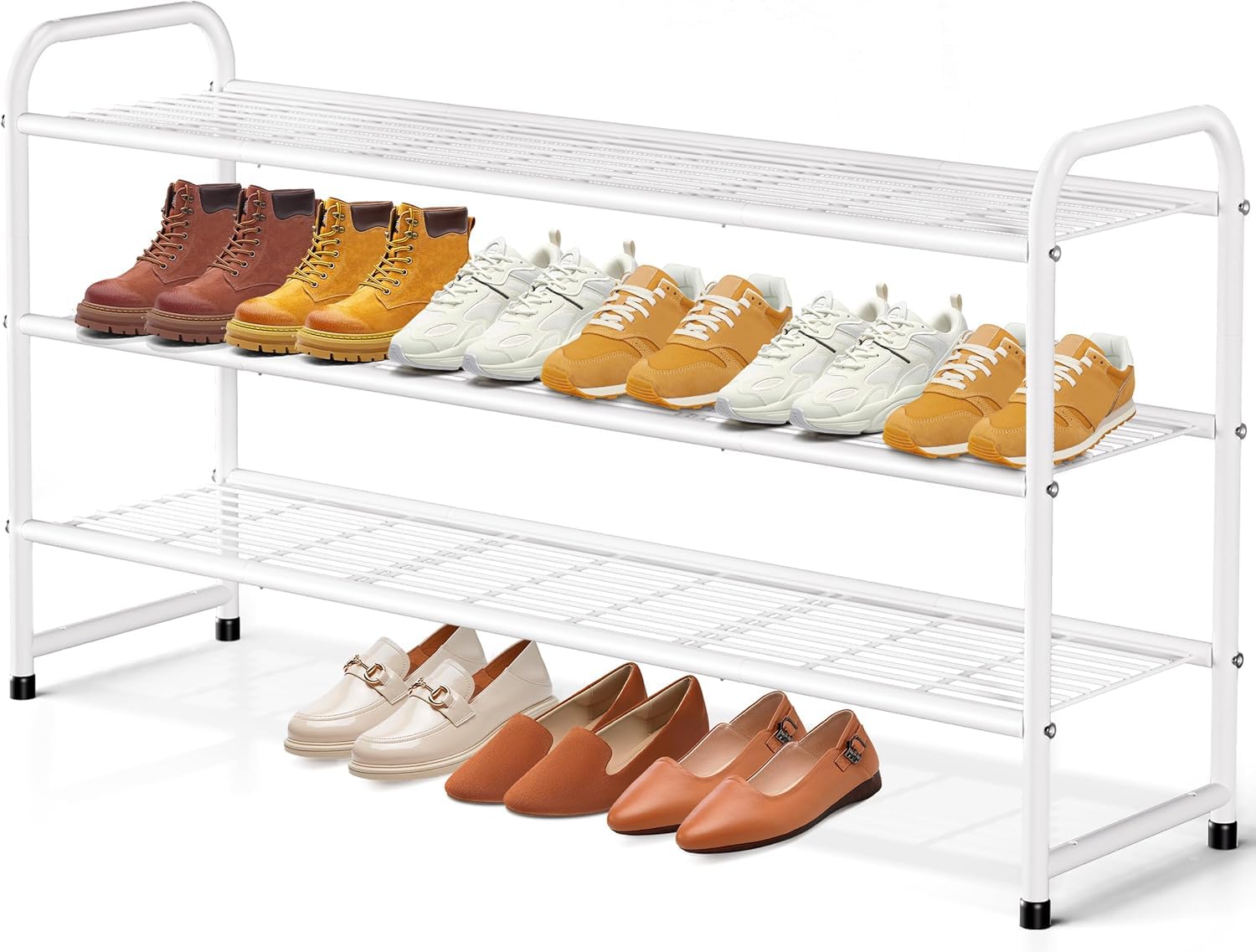 KEETDY 3-tier long shoe rack front view shows 24-pair capacity