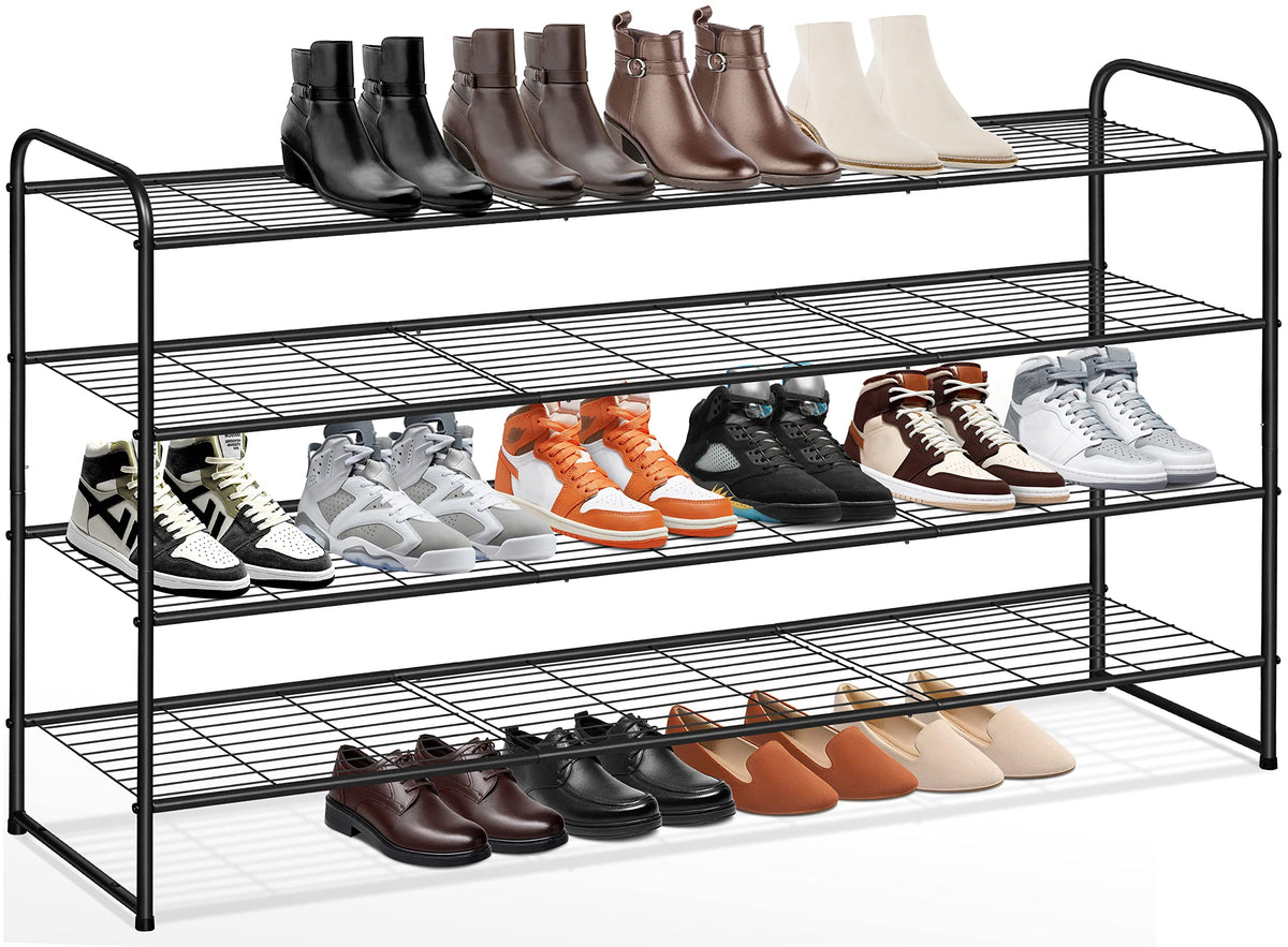 KEETDY 4-Tier Long Shoe Rack front view shows spacious shoe storage