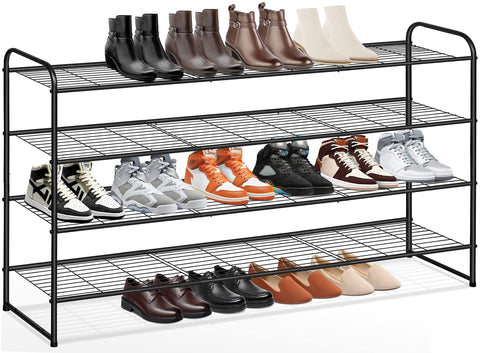 KEETDY 4-Tier Long Shoe Rack front view shows spacious shoe storage