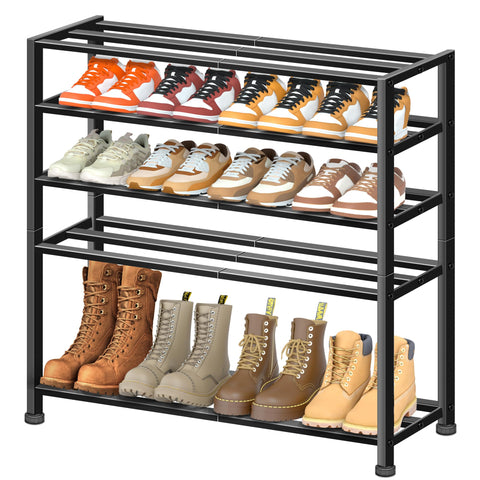 KEETDY 5-tier metal shoe rack assembled in a garage for sturdy, organized footwear.