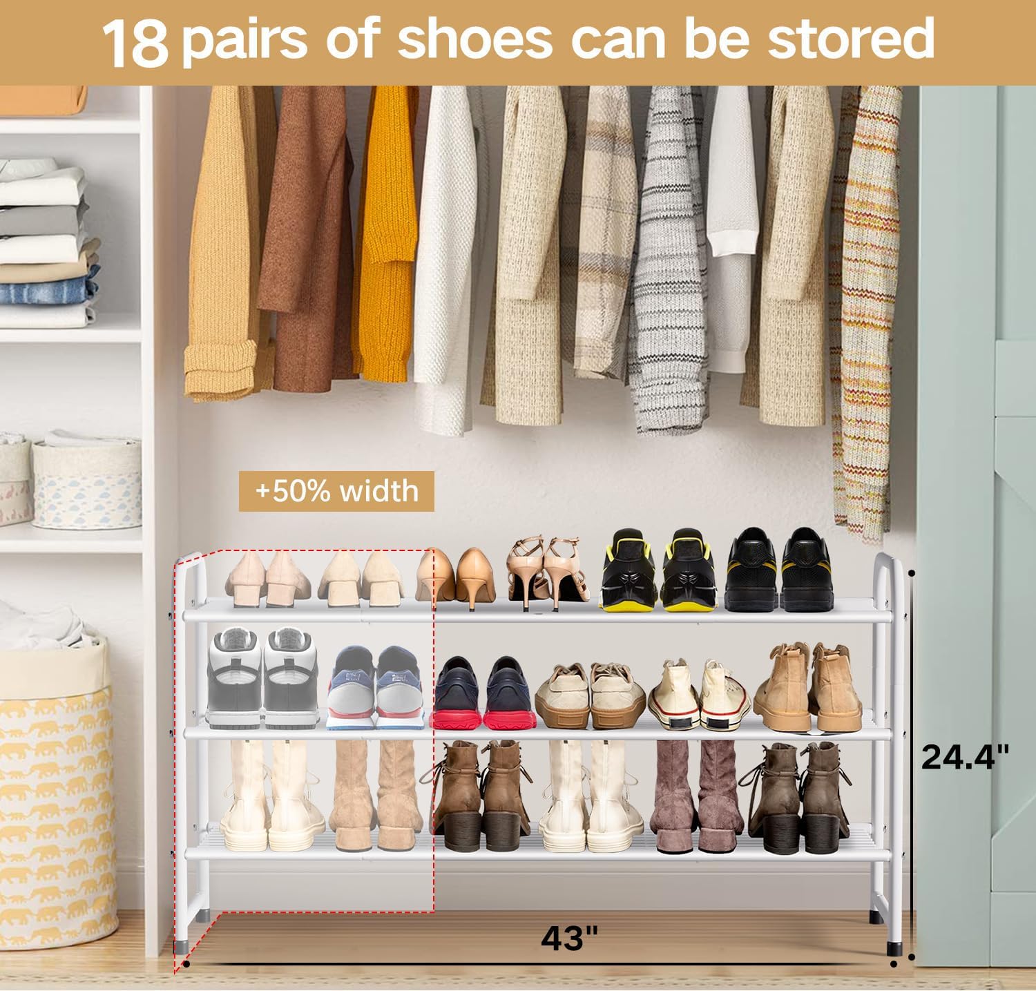 KEETDY 6-tier stackable setup demonstrates expanded shoe storage