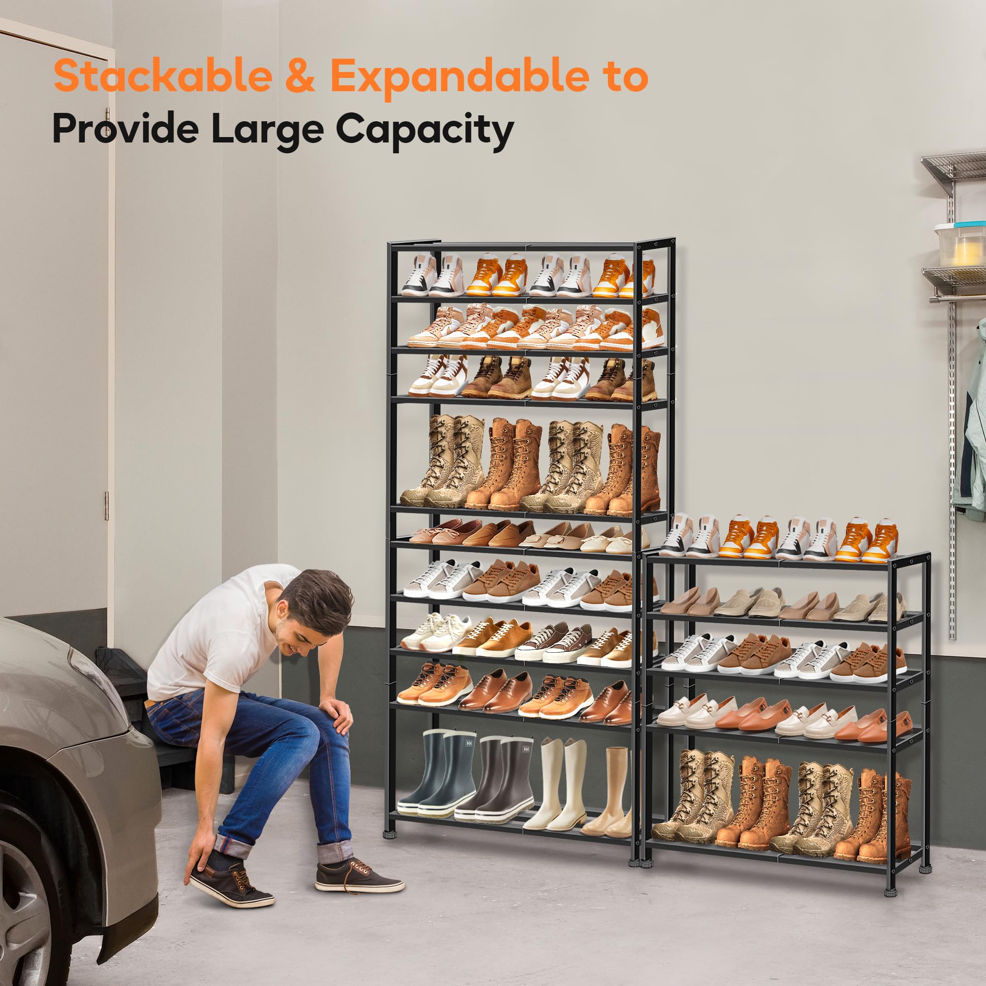KEETDY boot-height bottom shelf frees space for tall boots and work footwear.
