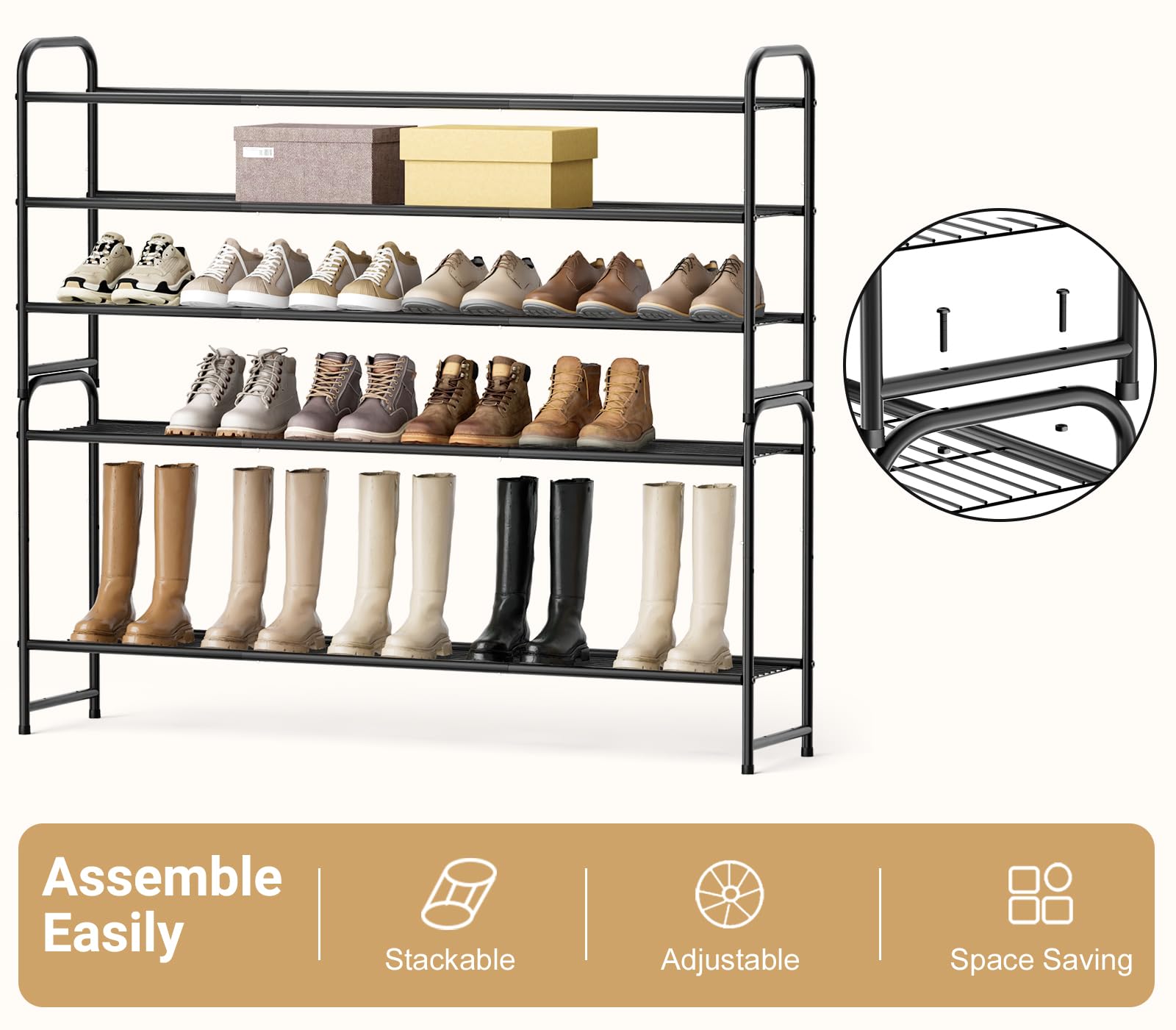 KEETDY black metal rack blends with living spaces while organizing footwear.
