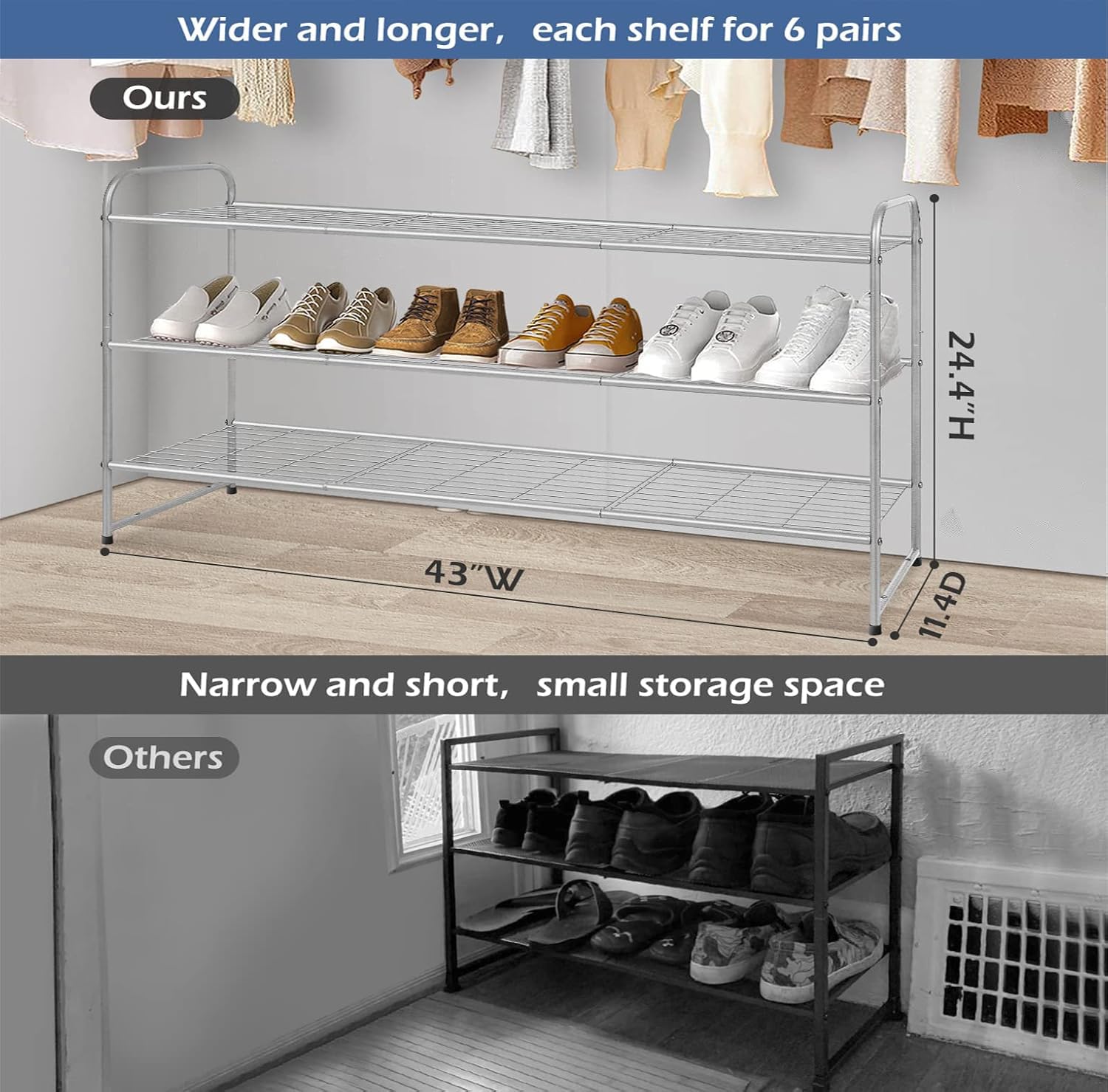 Keetdy metal shoe rack side view highlights sturdy grid construction