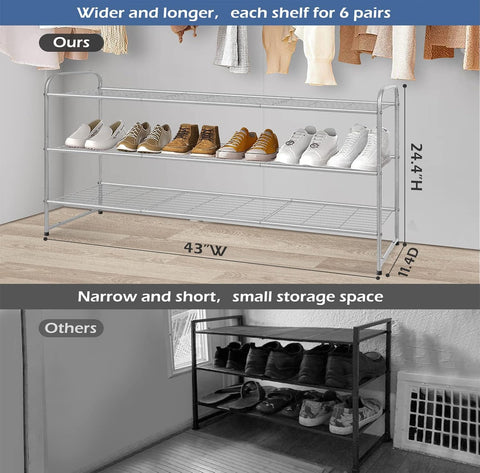 Keetdy metal shoe rack side view highlights sturdy grid construction
