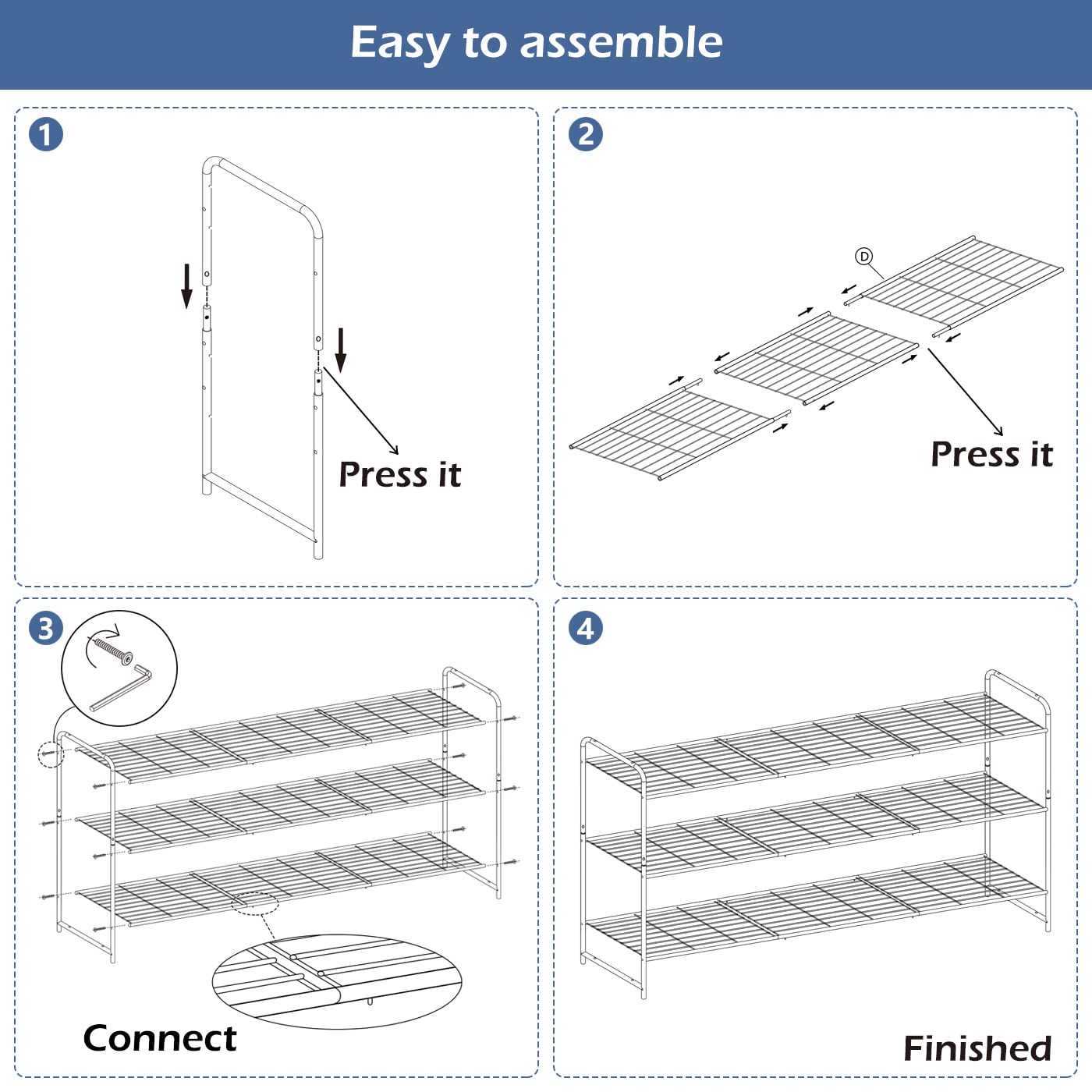 Keetdy 3-tier rack on the floor is easy to assemble