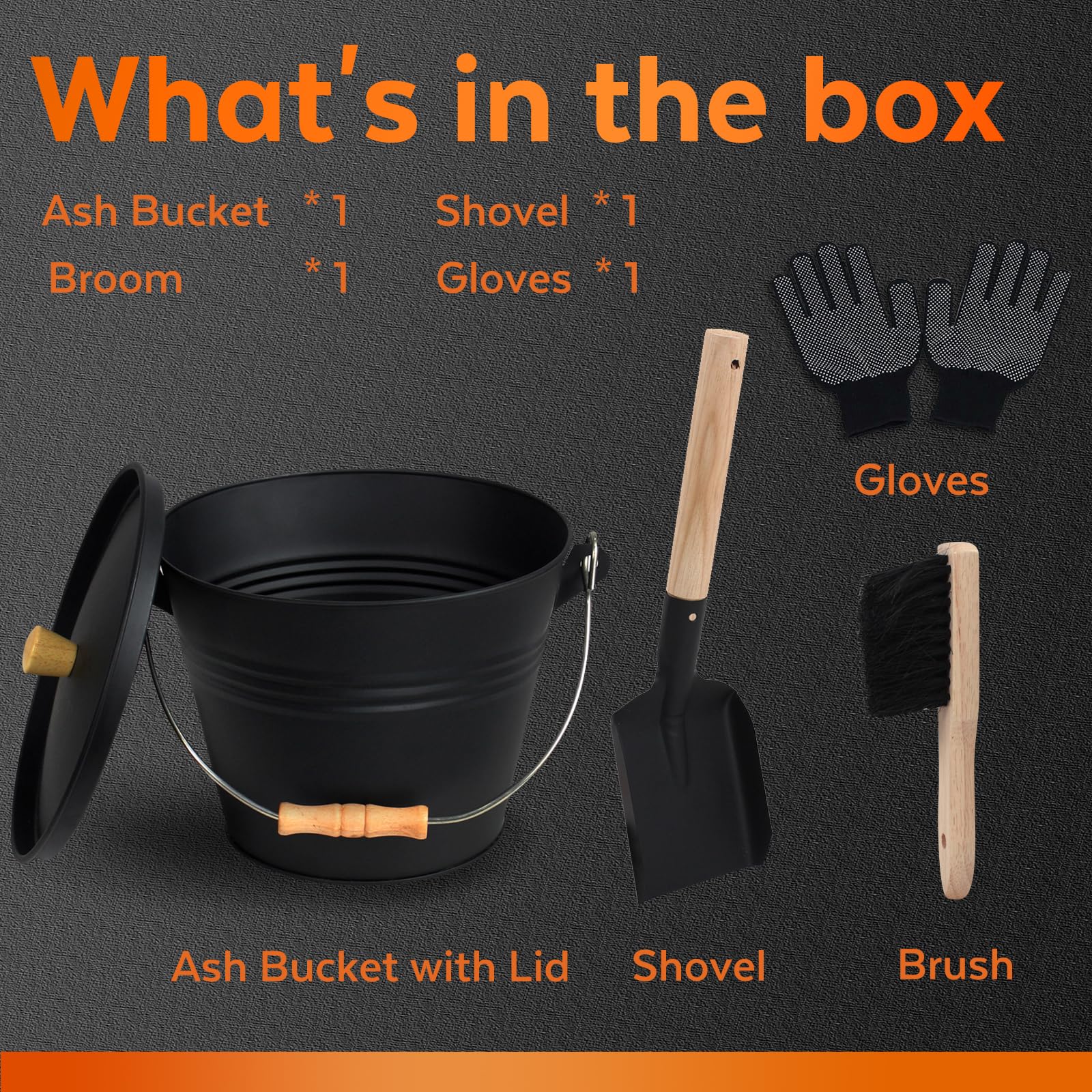 KEFIY ash bucket with broom ready for quick sweeping of ashes
