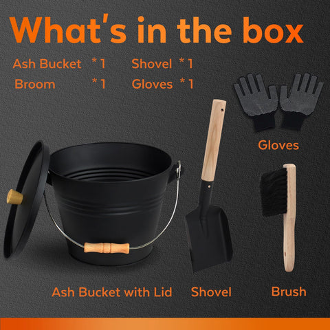 KEFIY ash bucket with broom ready for quick sweeping of ashes