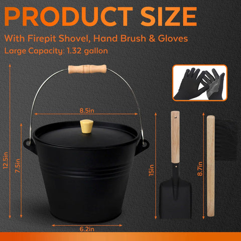 KEFIY ash bucket with shovel for easy cleanup after fires