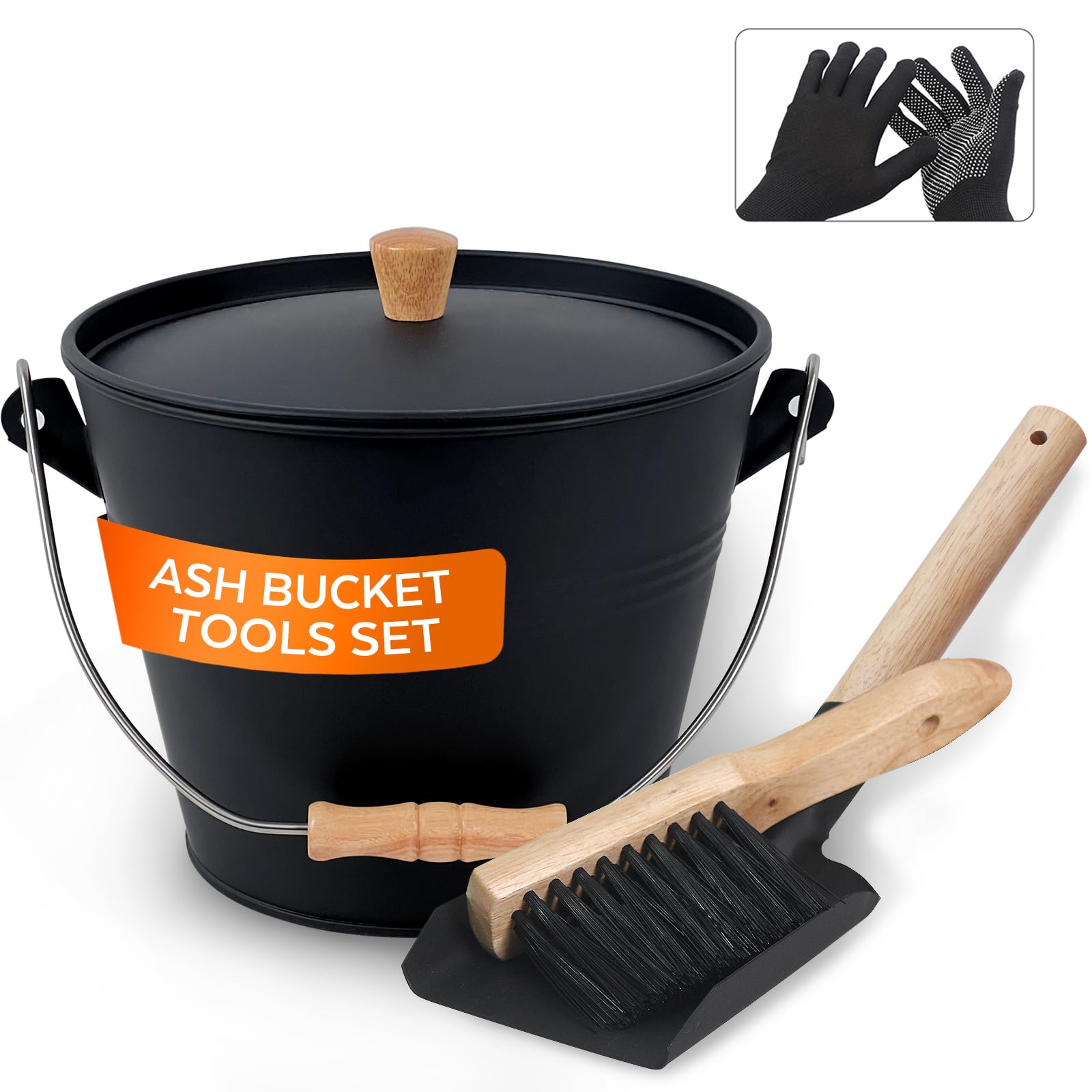 KEFIY Small Ash Bucket with lid shown for spill-free ash collection beside the fireplace