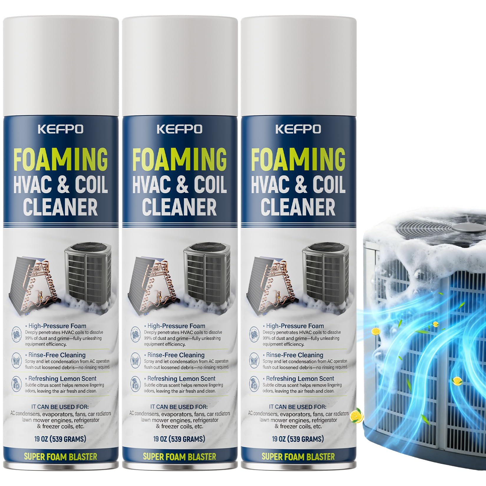 KEFPO foaming AC coil cleaner bottle shown for easy home maintenance