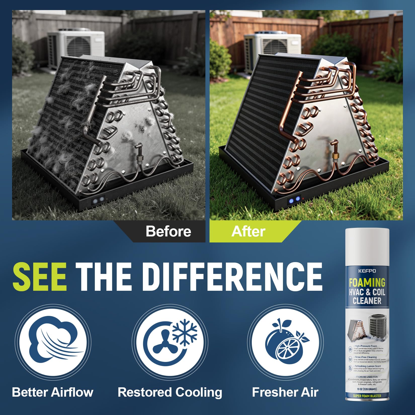 KEFPO foam expansion reveals deep-cleaning action on evaporator coils