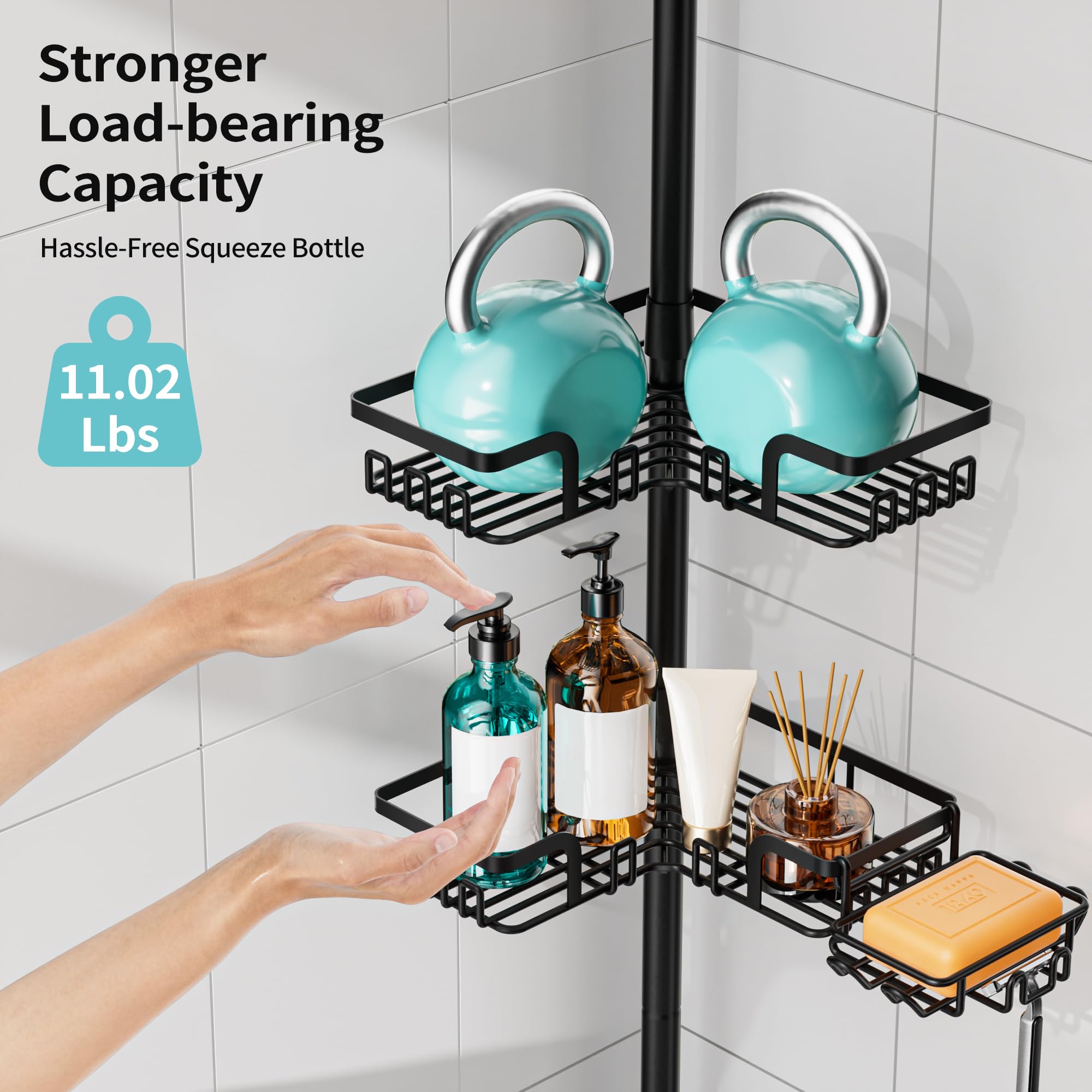 KEGII four-tier corner organizer provides ample bathroom storage.
