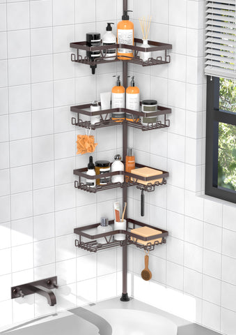 KEGII 4-tier corner shower caddy keeps bottles organized in a compact bathroom