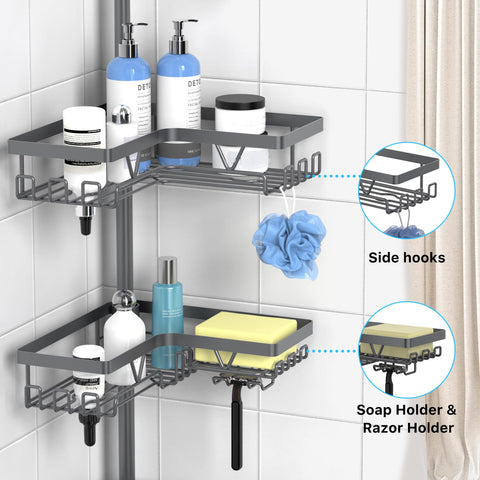 KEGII adjustable height baskets fit tall shampoos and conditioners.