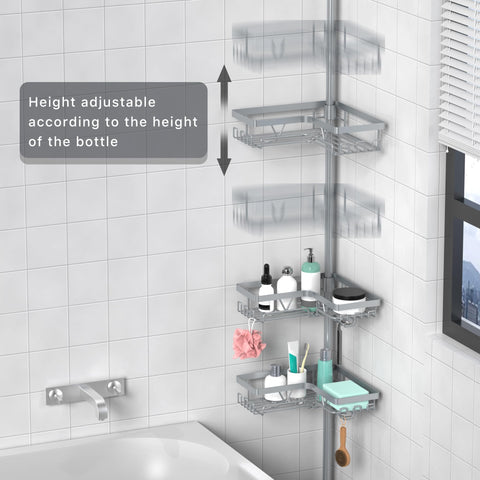 KEGII adjustable shelves in corner caddy prevent clutter and fit tall bottles.