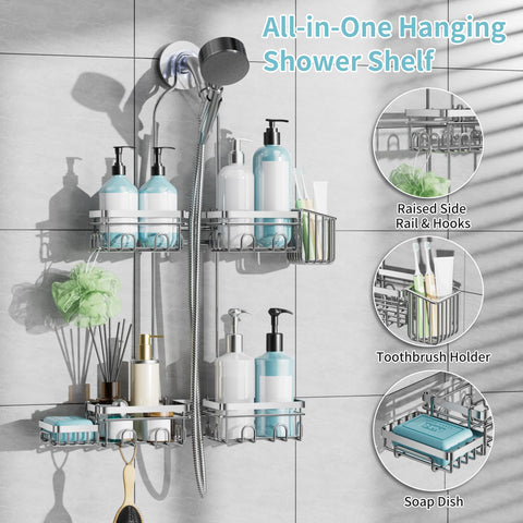 KEGII caddy hooks hold razors or loofahs for quick access.