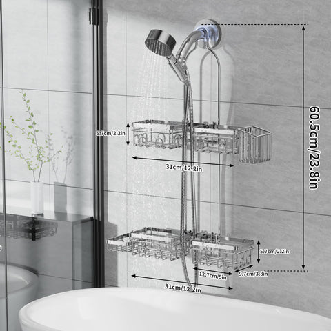 KEGII caddy installed over showerhead keeps essentials in reach.