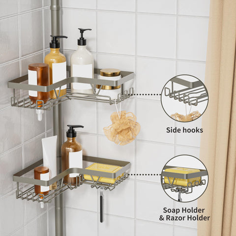 KEGII corner design with anti-tilt feature keeps bottles stable in busy showers.