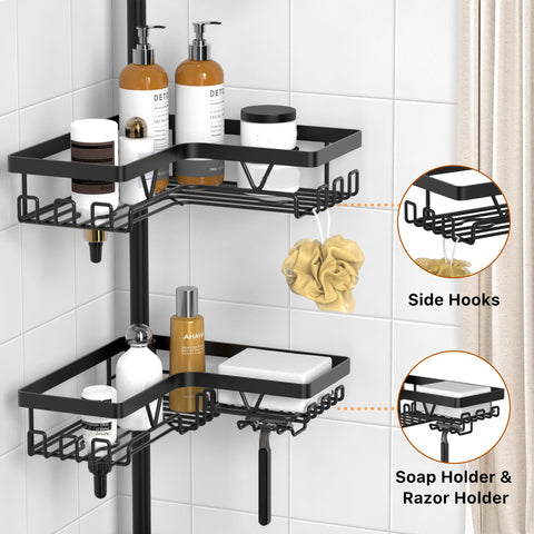 KEGII corner shower caddy shelves organize shampoo and body wash.