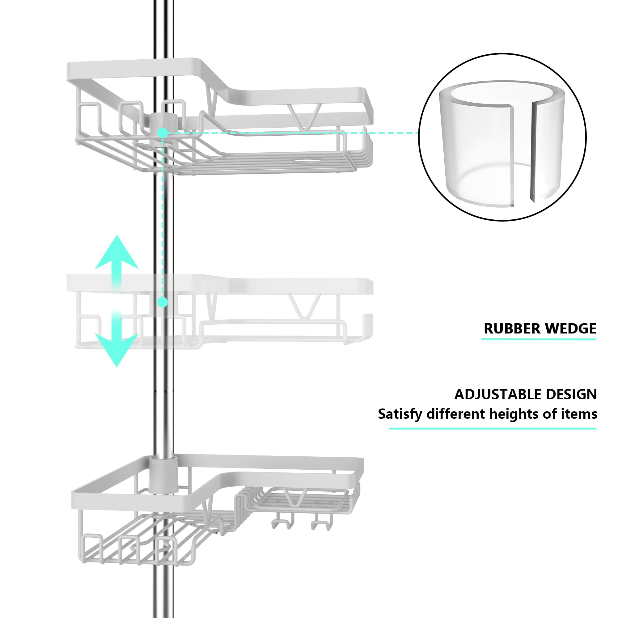 KEGII tension pole offers adjustable height for secure, tool-free installation.