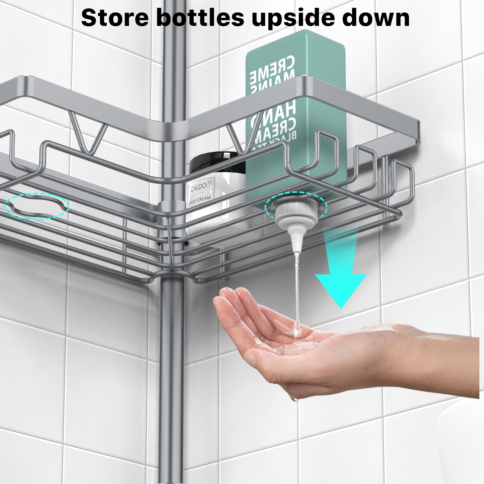 KEGII inverted groove shelf base guides liquids to the drain.