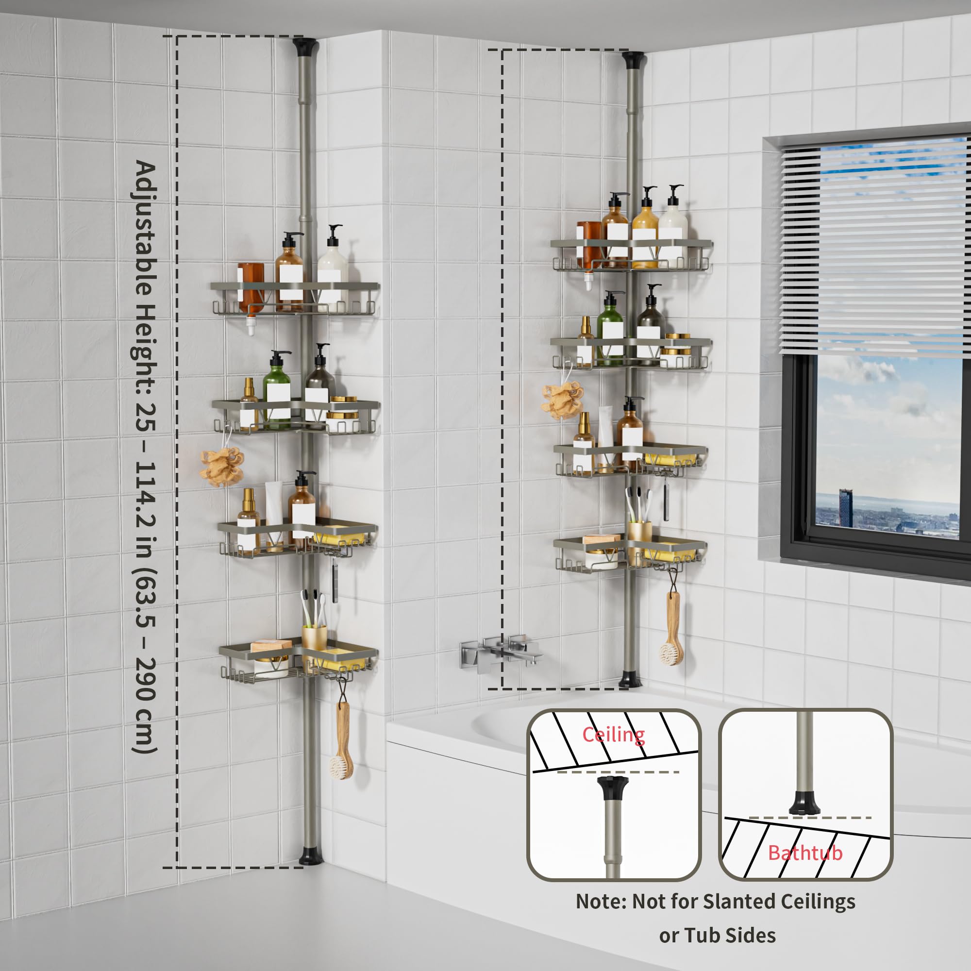 KEGII compact space-saving corner rack fits small showers and apartments.