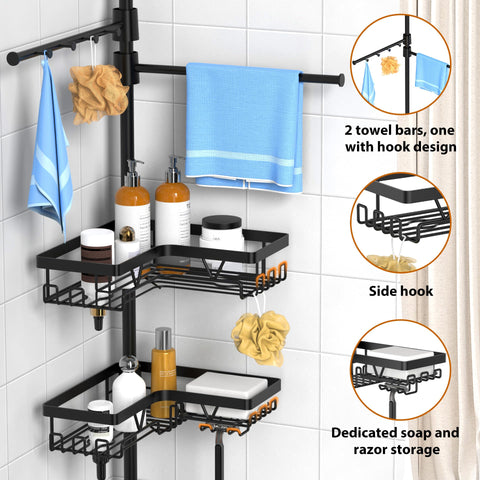 KEGII shower caddy built-in hooks and soap/razor holders organize bath essentials