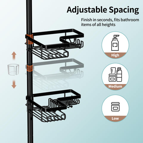 KEGII shower caddy corner tension pole height adjustment fits ceilings from 25 to 114.2 inches