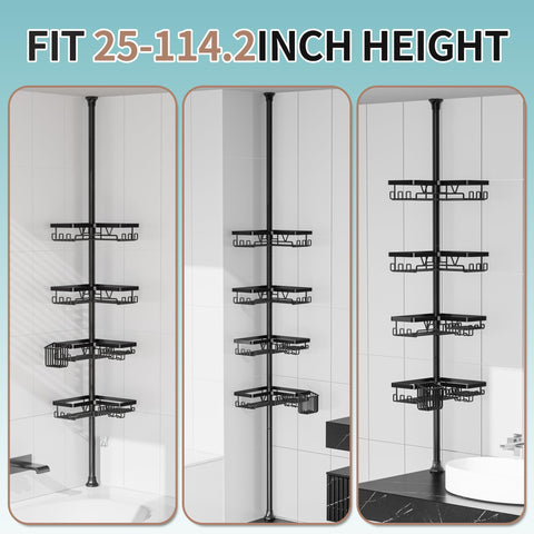 KEGII shower caddy corner tension pole in-bathroom setup fits most showers and reduces clutter