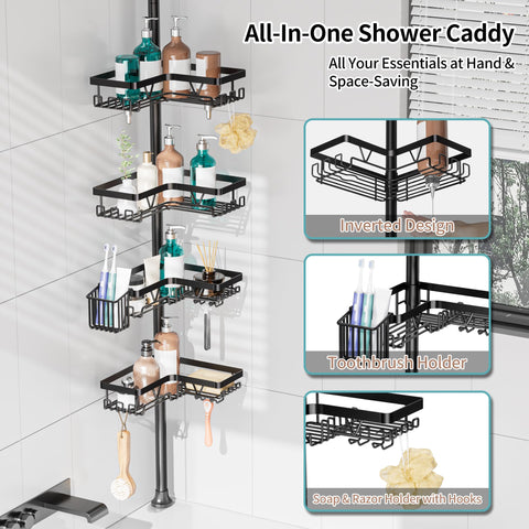KEGII shower caddy corner tension pole toothbrush holder keeps daily brushing organized
