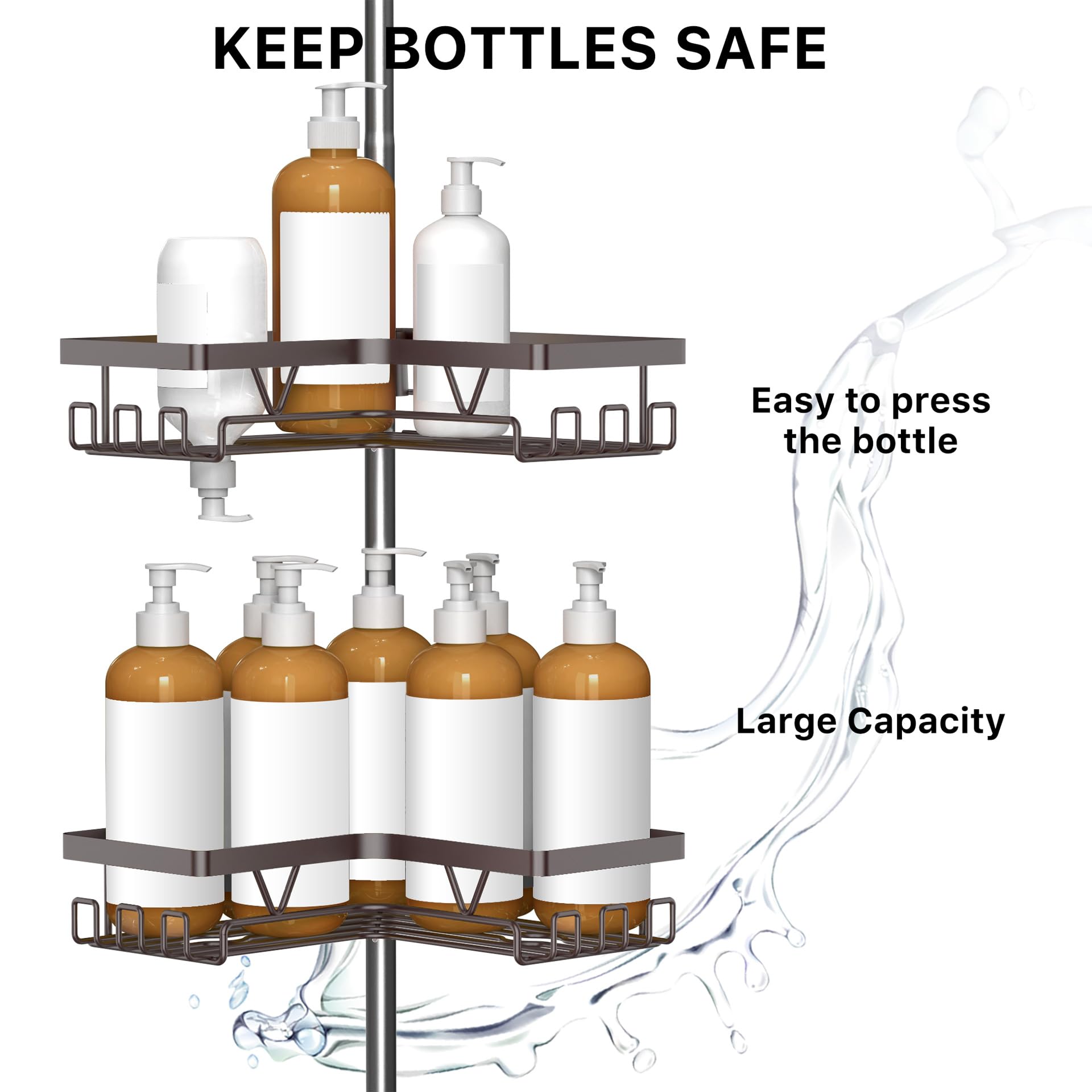 KEGII high fence keeps bottles from tipping over in baskets.