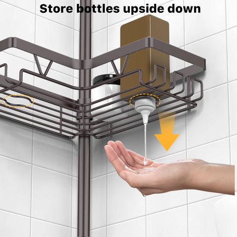 KEGII inverted bottle slots for upside down shampoo storage.