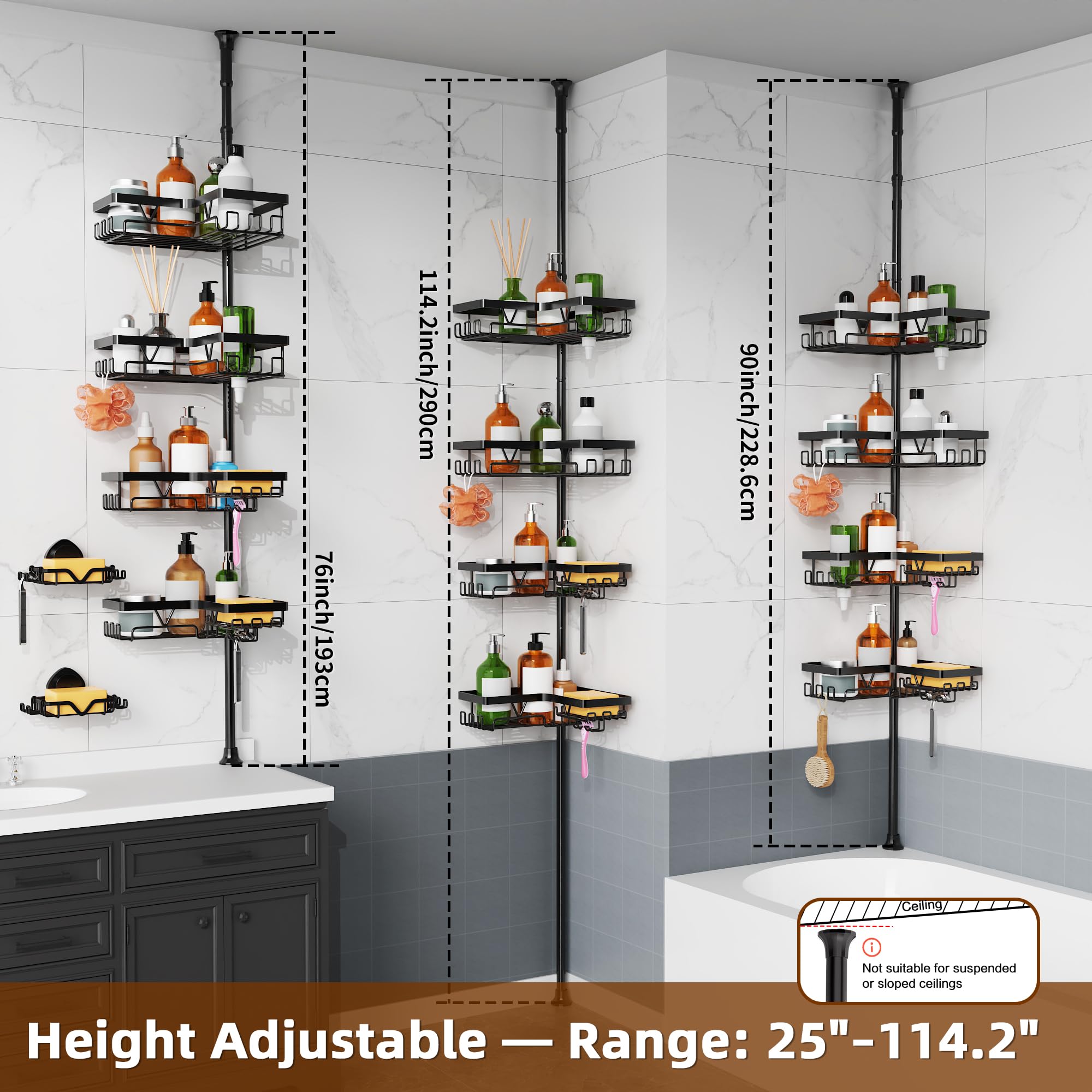 Kegii shower caddy no-drill install with guide for quick setup.
