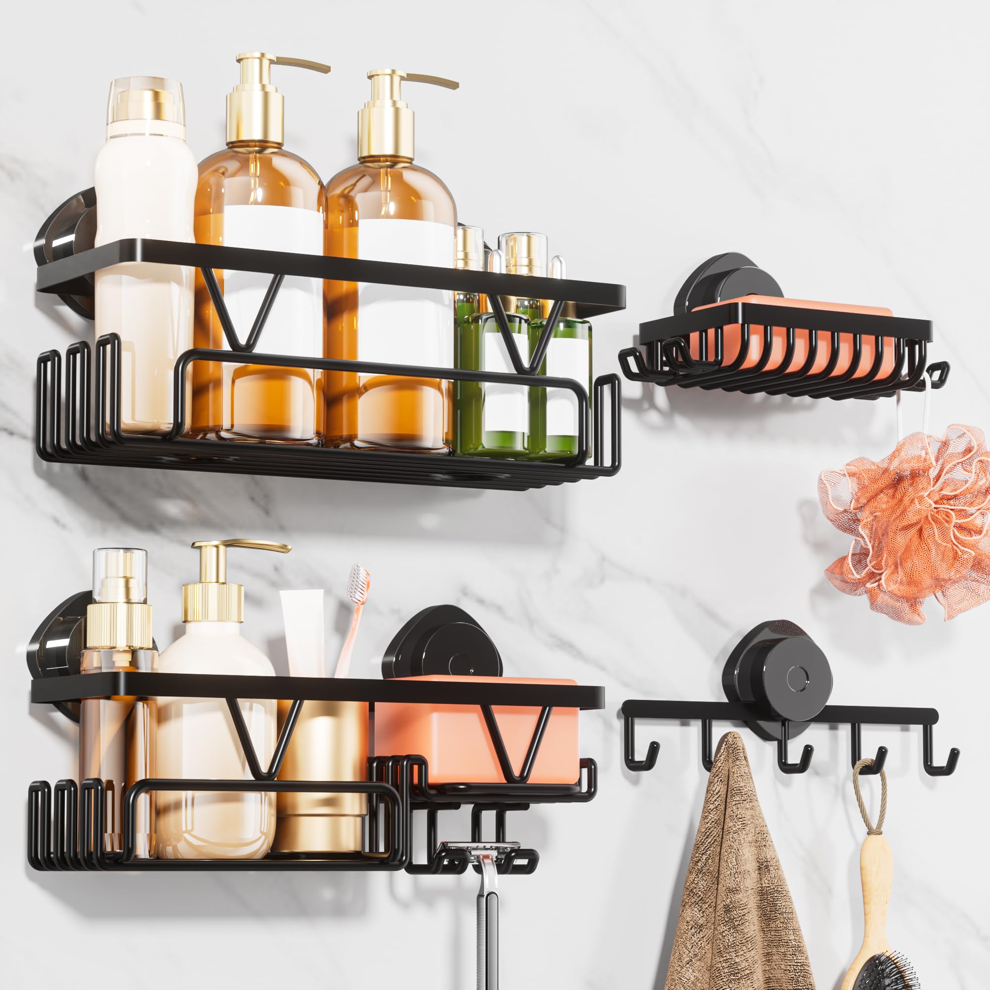 KEGII shower caddy suction baskets securely hold toiletries on smooth surfaces.