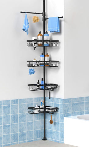 KEGII shower caddy tension pole with two towel bars keeping towels dry and within reach