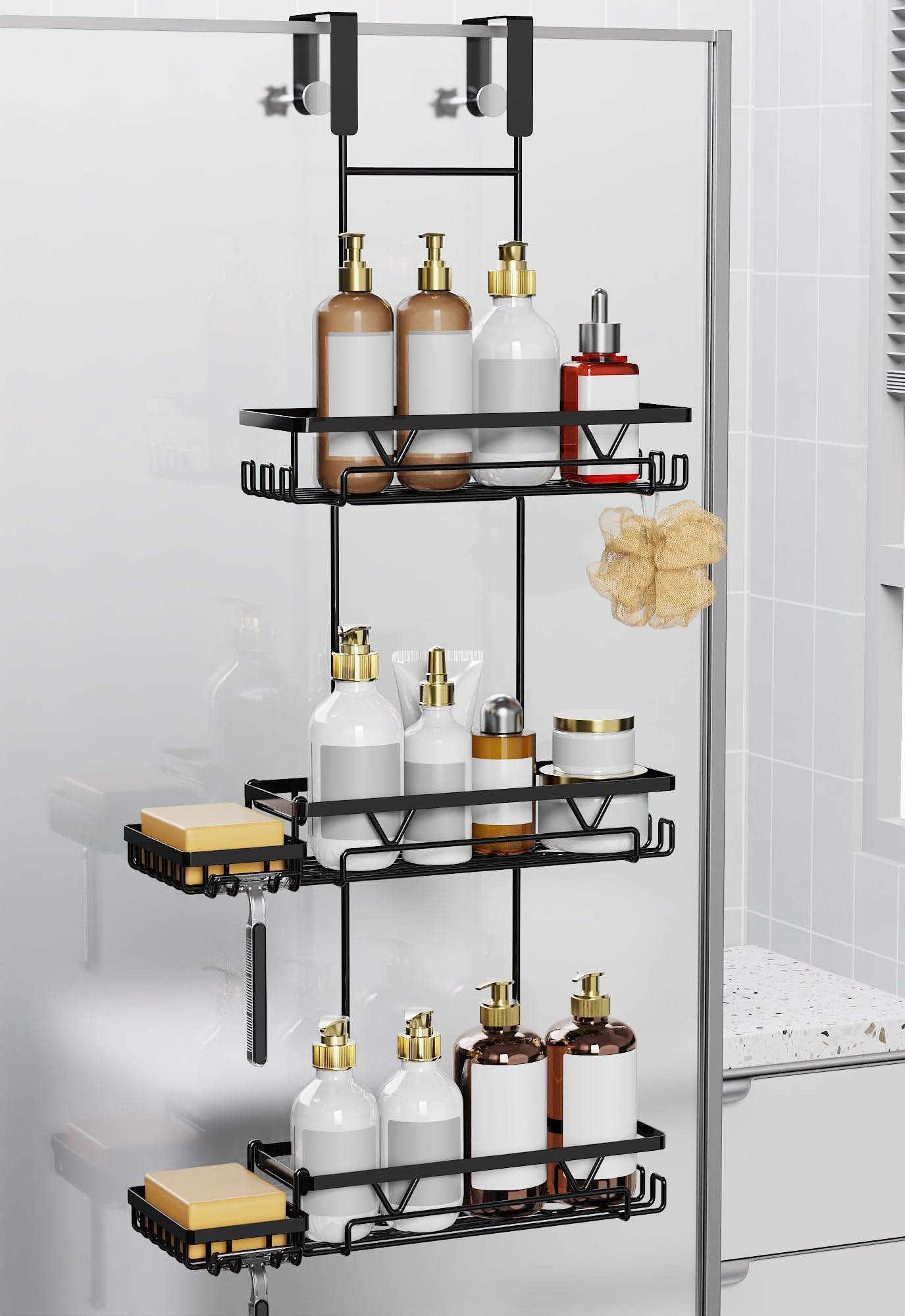 KEGII shower organizer over the door with three baskets for clutter-free storage