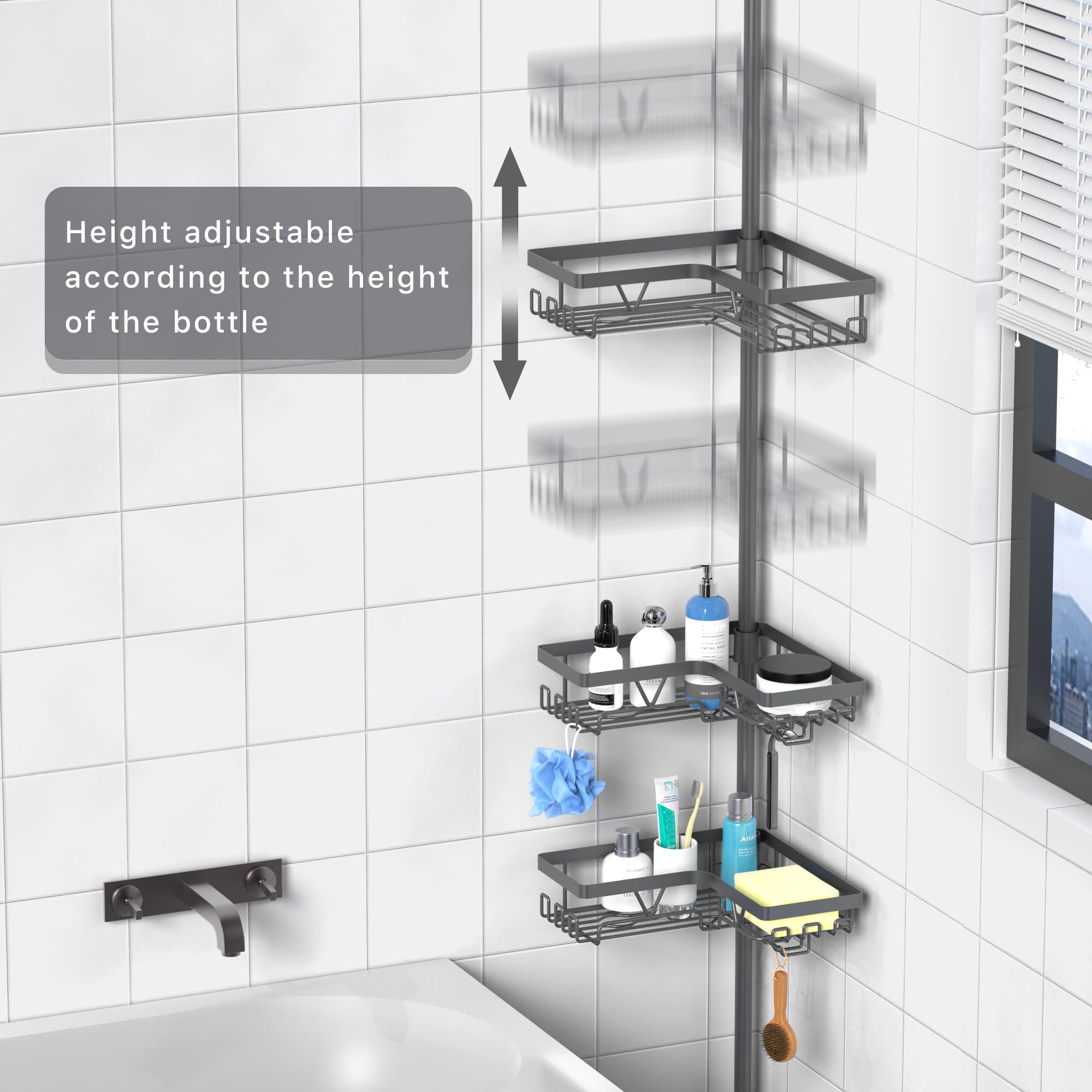KEGII shower tower corner baskets save space in small bathrooms.