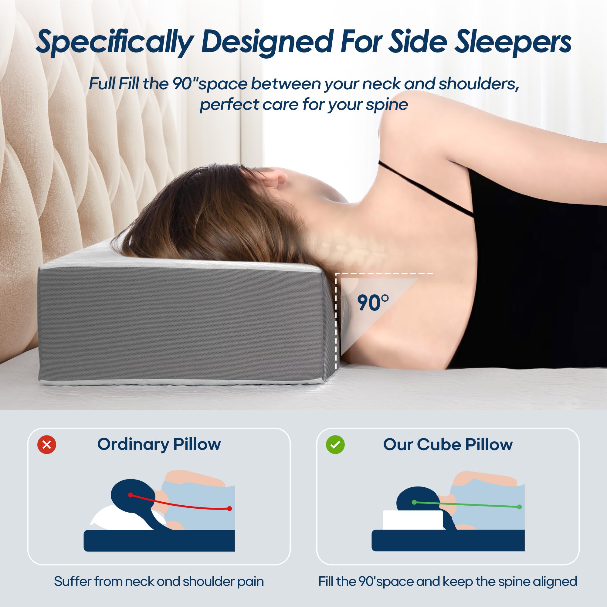 Kehangte Cooling Cube Pillow with dual-sided soft and firm faces for neck support