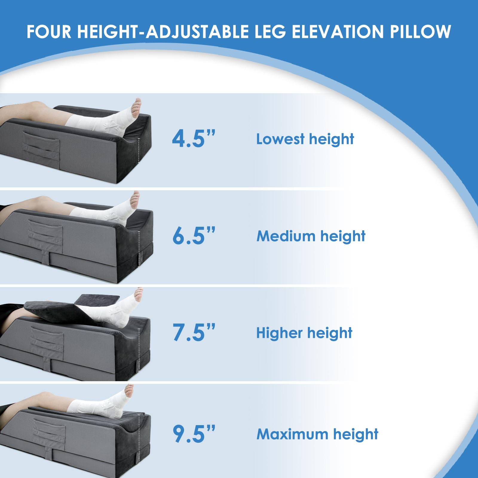 Kehangte pillow with handles and pockets for easy positioning and storage.