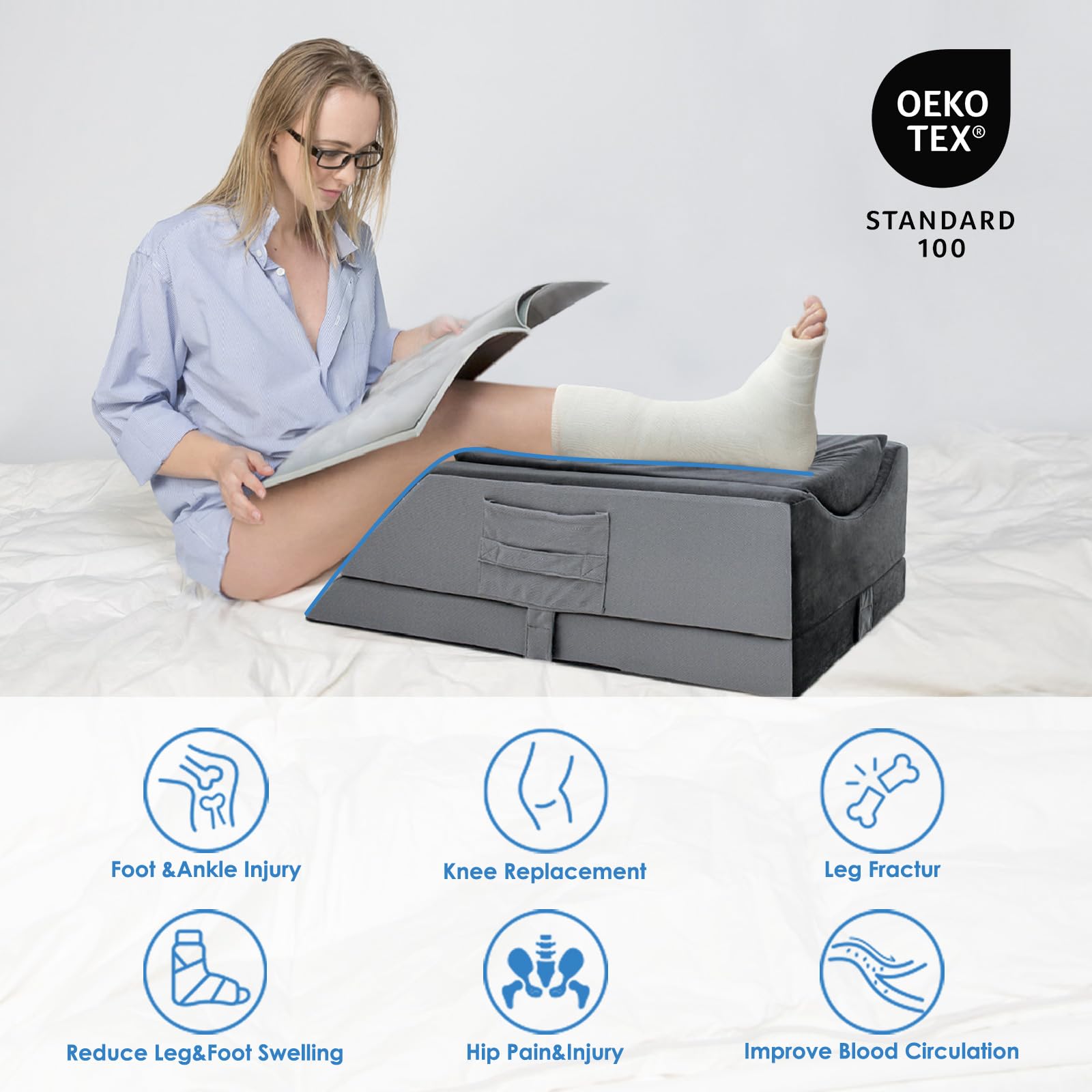 Kehangte leg elevation pillow with non-slip bottom prevents movement.