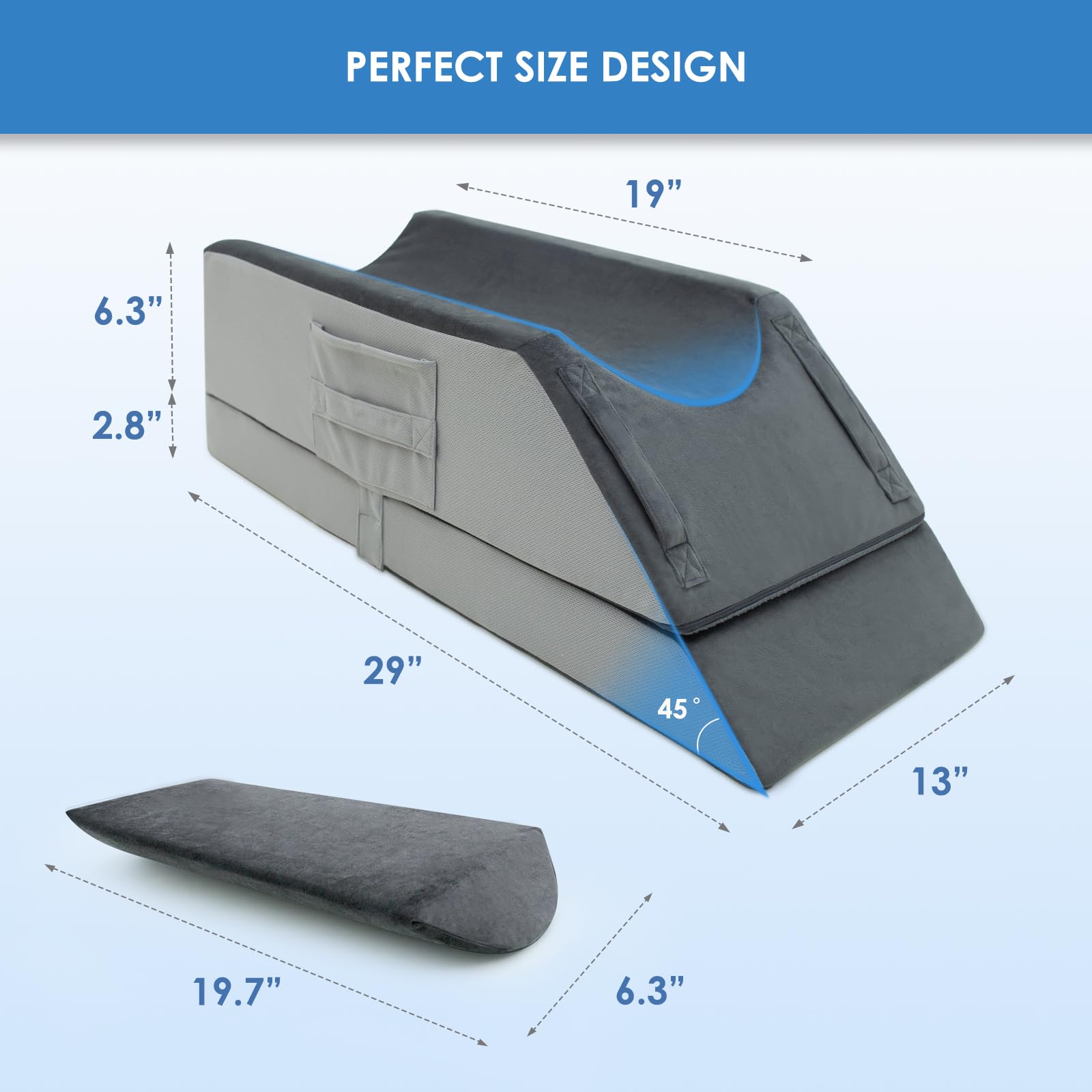 Kehangte U-shaped groove keeps legs aligned during elevation.